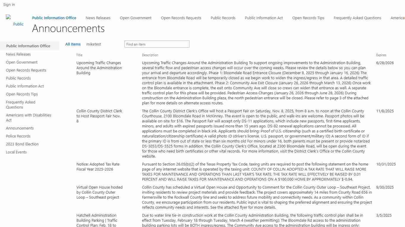 Announcements - All Items