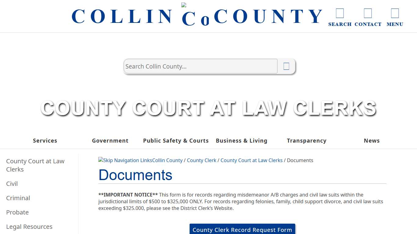 Collin County County Court at Law Clerks: Documents